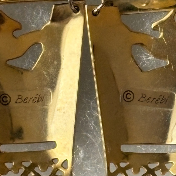 Vintage Edgar Berberi Blue Enamel Inlay and Gold Tone Pierced Earrings - Picture 6 of 8